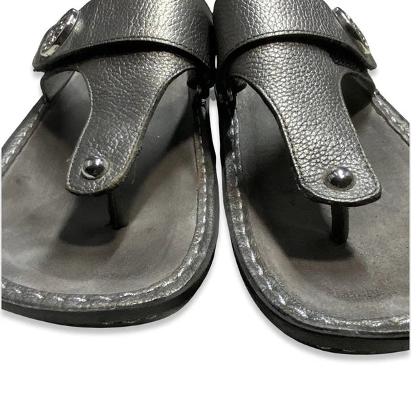 Alegria Carina Silver Gray Leather Thong Sandals EU 41 US 10.5-11 Comfort Style