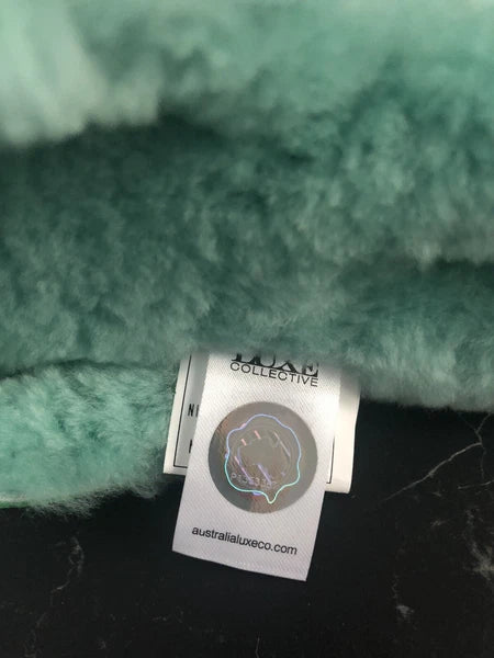 AUSTRALIA LUXE Slide Sheepskin Flip Flops Turquoise Flat Leather Sandals *S/ 6-7