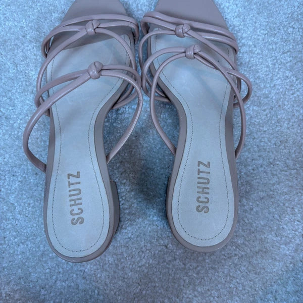Schutz Princey Strappy Block Heel Slide Sandals Leather Size 9