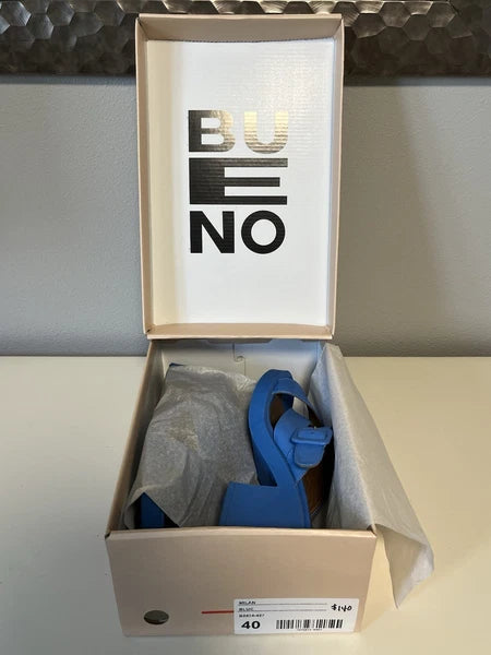 Bueno Leather Heeled Slide Sandals Milan style color blue EU40 US9.5 est 70s mod