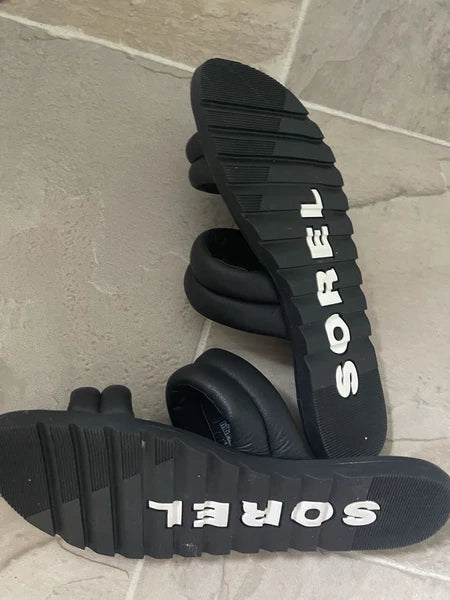 Sorel Size 9.5 Women’s Ella ll  Puff Slide Black Sandal Shoe Comfort