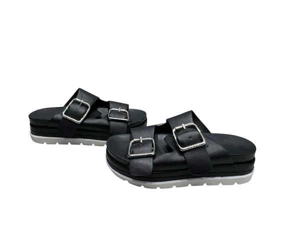 J Slides NYC Black Platform Double Strap Slide Sandals Womens Size 6M