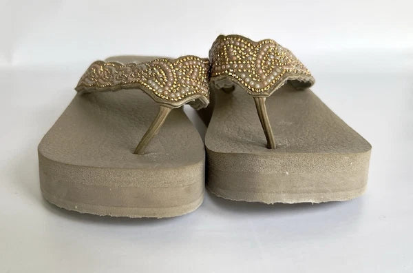 Skechers Women's Taupe Cali Vinyasa Foam Yoga Thongs Sandals Shoes Sz: 9.5