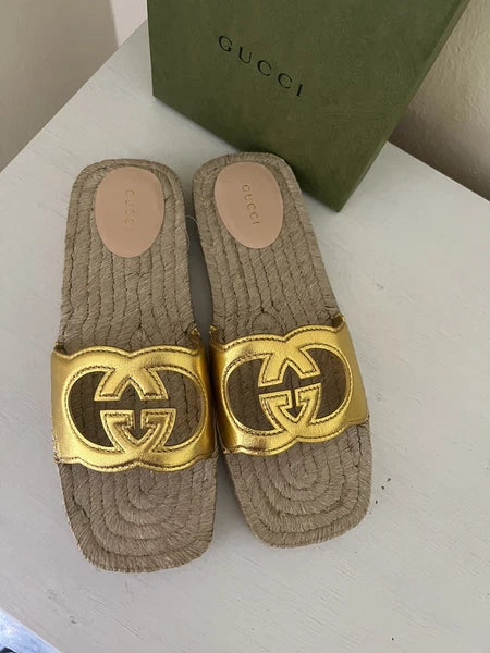 NIB GUCCI Interlocking GG Cut Out Espadrille Sandals 725830 Sz 39.5G US 9.5 $660