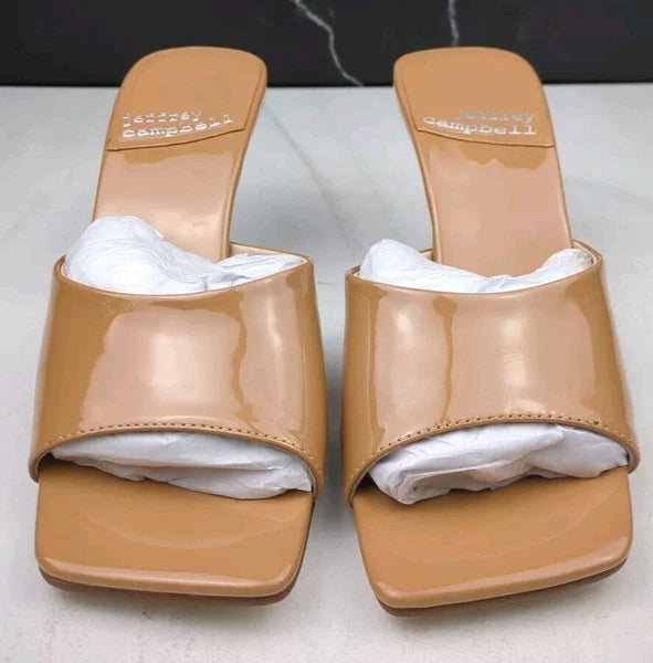 Jeffrey Campbell Mr-Big Slide Sandal in Dark Nude Patent, Size 5.5