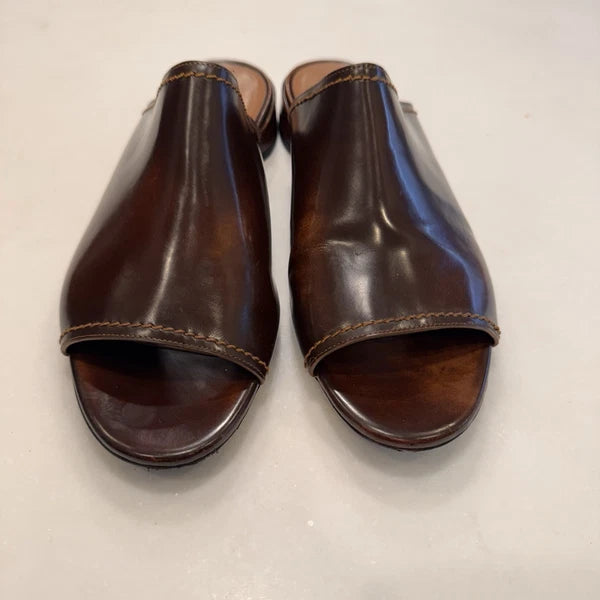 Emporio Armani Women’s Open Toe Slide Mules Brown Leather Size US 9 EU 39