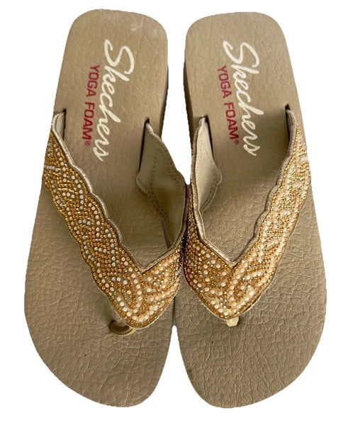 Skechers Women's Taupe Cali Vinyasa Foam Yoga Thongs Sandals Shoes Sz: 9.5