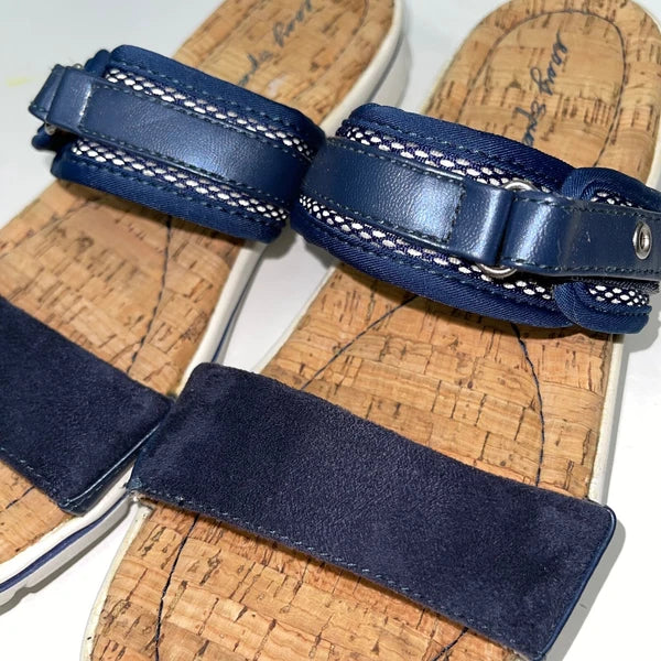 Easy Spirit Sandals Blue or  Silver Slides Cork Adjustable Lightweight Nautical
