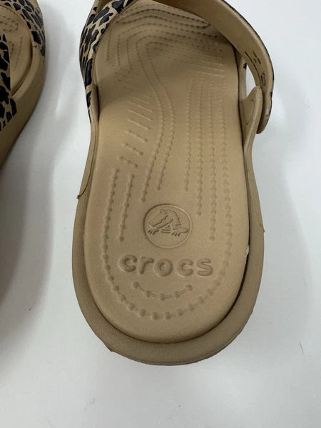 Crocs Patricia II Leopard Wedge Tan Slide Sandals W10 Women's Size 10 EUC
