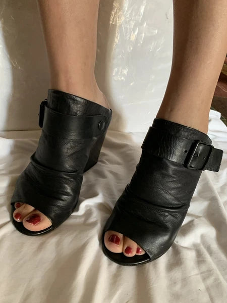 EUC! Marsell Bolla Black Soft Leather Block Heel Slingback Shoe Size EU 37/7