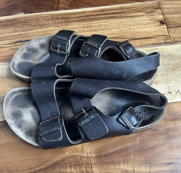 RARE🔥 Birkenstock Birki's Black Heel Strap Sandals Sz 38 L7 M5 Women's Milano