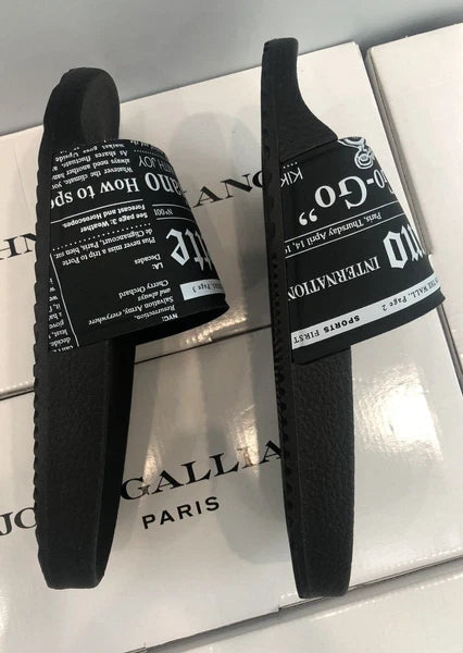 JOHN GALLIANO PARIS Newspaper Gazette Sea Sandals Beach Pool Slides EU 39 *Italy