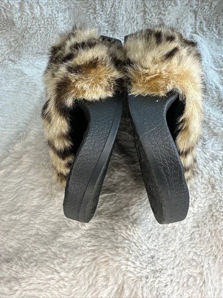 Steve Madden Leopard Faux Fur Slides Rubber Slip On Women’s Size 6 Small Plushy