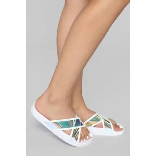 Look Here Slide Slip On Sandal White 8.5