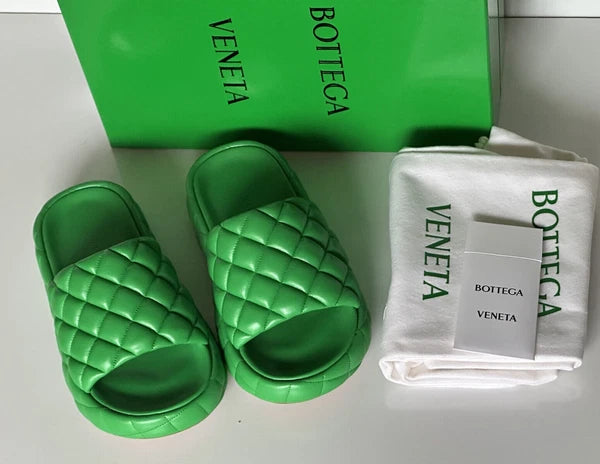 NIB $1450 Bottega Veneta Green Quilted Leather Padded Sandals 10 US 708885 IT