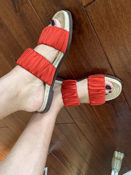 NEW MERCEDES CASTILLO Marcela Red Satin Spadrillers Sandal, Women Size 39/US 9M