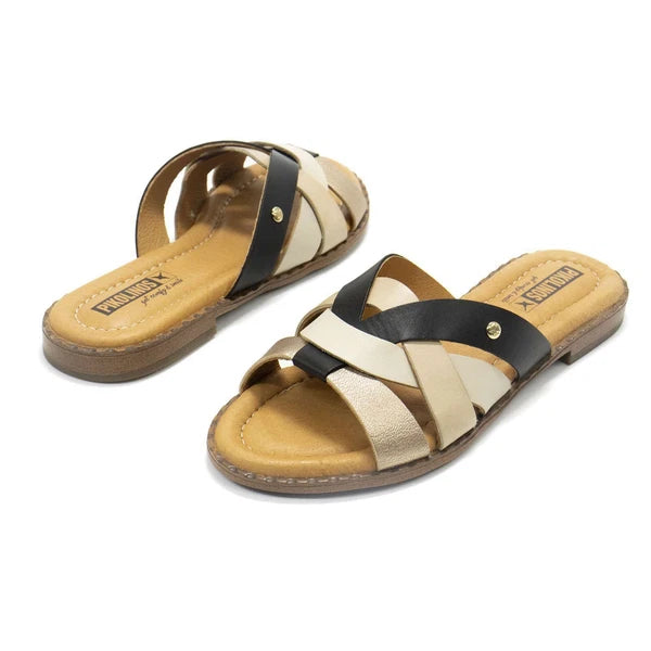New Pikolinos Algar Leather Slide-On Strap-Design Women’s Flats