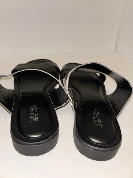 Michael Kors Black Gray Embossed Leather Python Slide Sandals Womens Size 9M