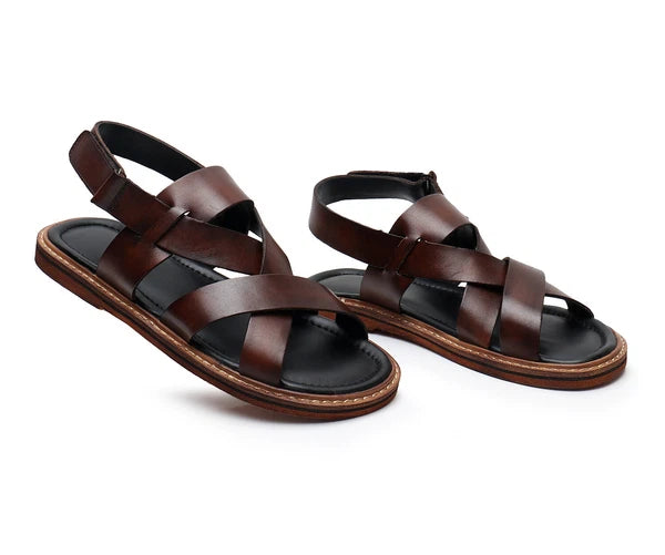 Open Toe Sandal Casual Real Leather Mens Beach Shoes Flats Roman Style Summer 44