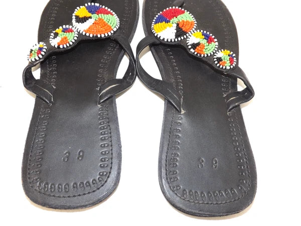 Maasai African style beaded sandals thongs flip flops - size 39