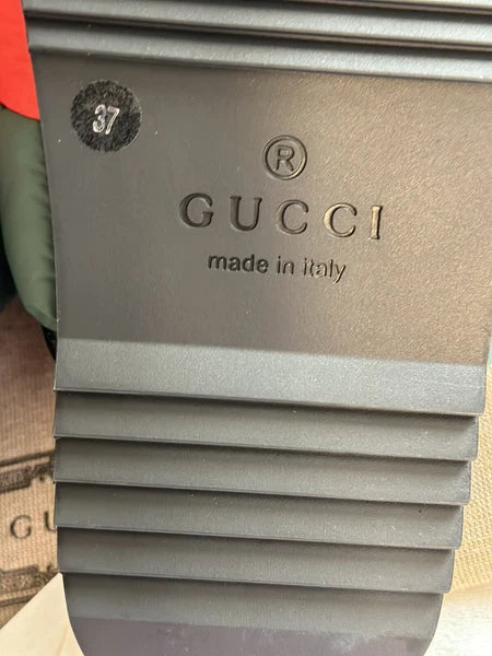 Gucci Web Puffer Nylon Slides Sandals Sz 37 Made In Italy BNIB