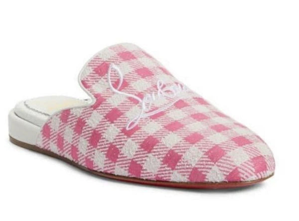 Christian Louboutin NAVY COOLITO Check Mules Slippers Slides Sandals  38.5 $750