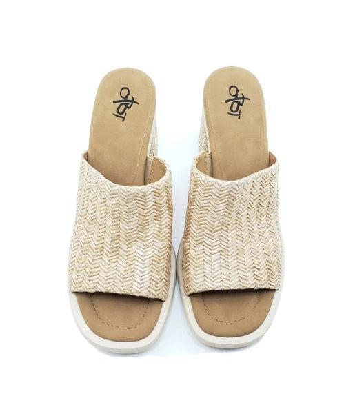 Bravura Woven Slide Sandals Natural Raffia Block Heel Womens Size 10M