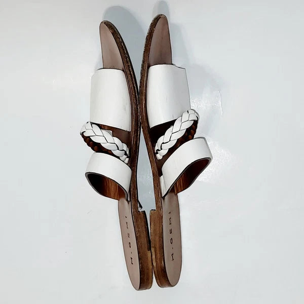 M. Gemi White Leather Flat Braided Strappy Slide Flat Sandals Wms 39EU  8.5-9 US