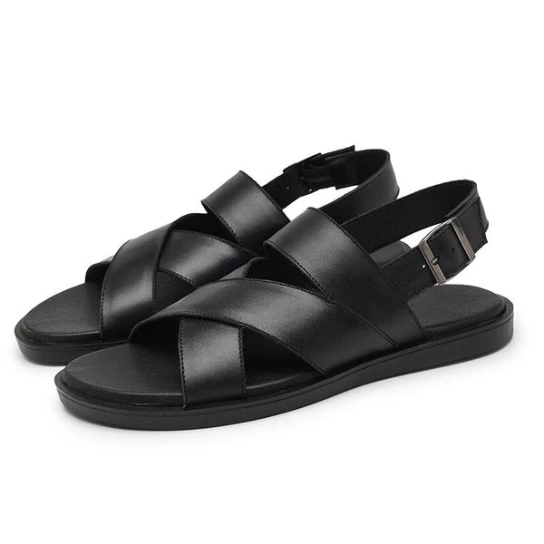 Mens Slingback Sandals Open Toe Real Leather Cowhide Strap Flats Summer Shoes sz