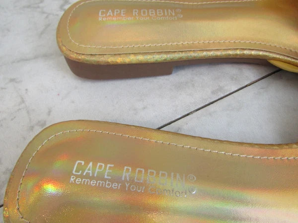 NIB Cape Robbin Seya Gold Shimmer Wide Strap Slides Sandal Shoes Women's Size 11