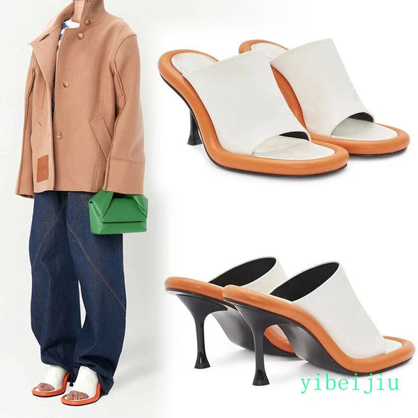 Summer Women's High Spool Heel Mules Dress Slides Slippers Party Sandals Fashion