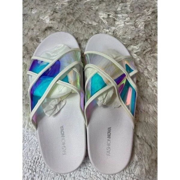Look Here Slide Slip On Sandal White 8.5