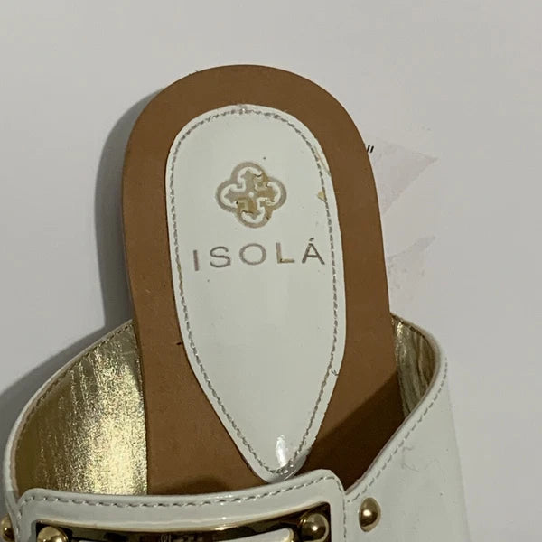 Isola White Gold Thong Sandal Flat Dress Shoe Open Heel Slide Women 7.5