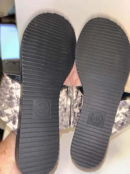Michael Kors Black Gray Embossed Leather Python Slide Sandals Womens Size 9M