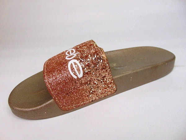 Bebe Women's Fraida Glitter Slide Fashion Sandals Flats Size 8.0 M, Rose Gold