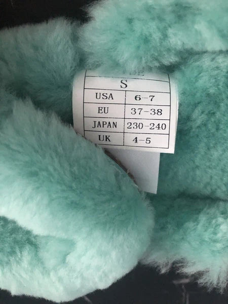 AUSTRALIA LUXE Slide Sheepskin Flip Flops Turquoise Flat Leather Sandals *S/ 6-7