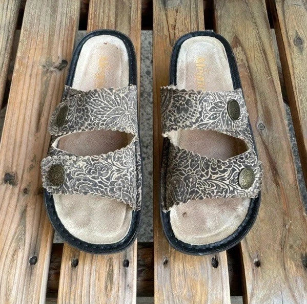 Algeria Leather Adjustable Slide Sandal Sandra Freedom Rock Comfort Brown Size 9