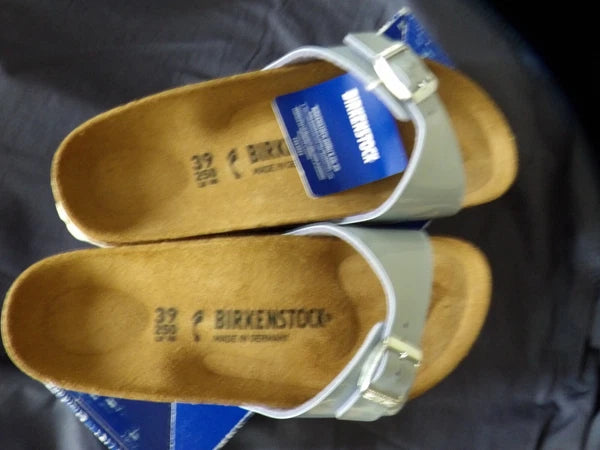 Birkenstock Madrid Big Buckle Lady Narrow Size 8 Patent Dove Blue Leather Sandal