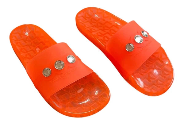 Karl Lagerfeld Paris Bijou Fashion Women's Slide Sandal Slipper Orange Size 10