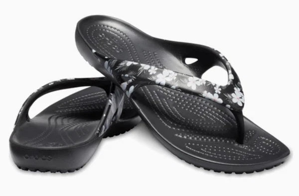 NEW CROCS W7 KADEE II TROPICAL FLORAL / BLACK FLIP.  RELAXED FIT. STYLE 205635