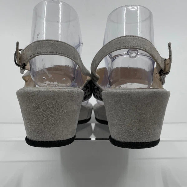 Sesto Meucci Size 10 Gray Suede & Silver Dots Wedge Toe Post Sandals NEW