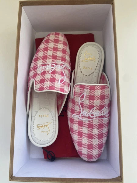 Christian Louboutin NAVY COOLITO Check Mules Slippers Slides Sandals  38.5 $750