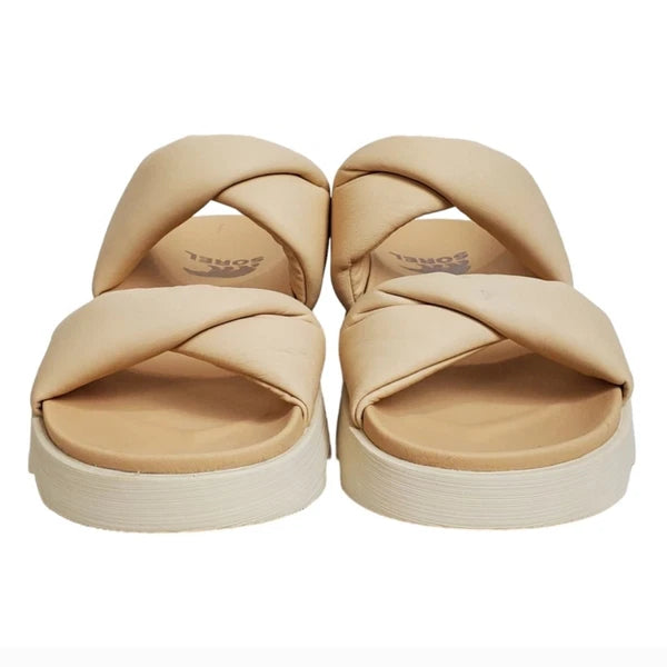 Sorel viibe puff twist platform sandals blush leather slip on double strap comfy