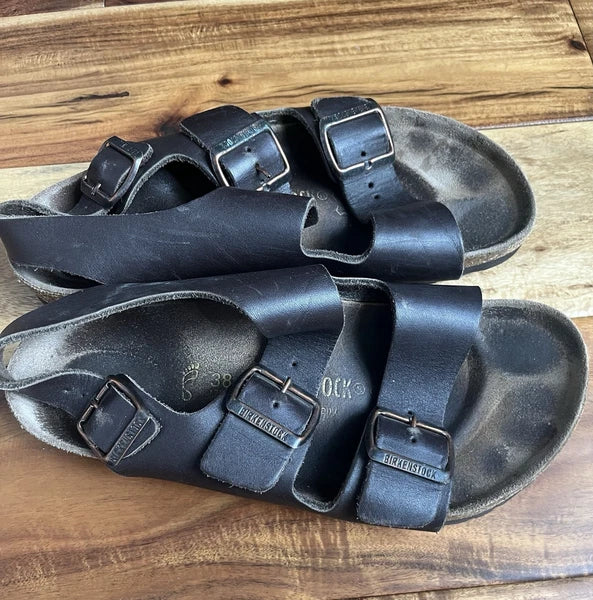 RARE🔥 Birkenstock Birki's Black Heel Strap Sandals Sz 38 L7 M5 Women's Milano