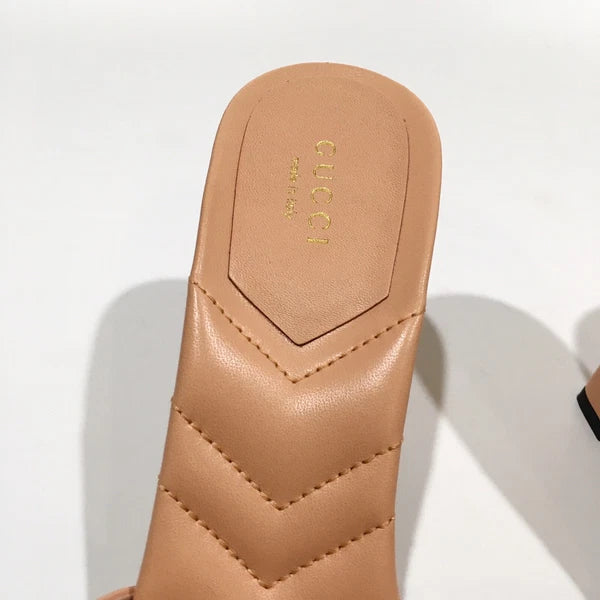 GUCCI GG MARMONT QUILTED LEATHER MULE SANDAL -PEACH -US 8.5 -NEW