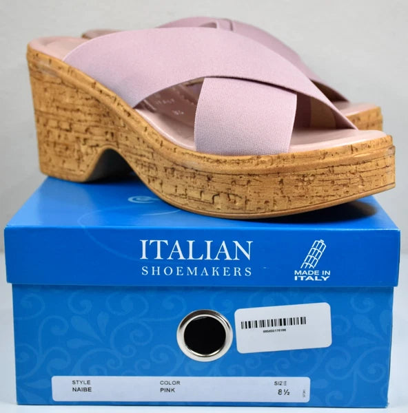 ITALIAN SHOEMAKERS NIB $120 NAIBE  CRISSCROSS PINK PLATFORM SLIDE SANDAL. 8.5 M