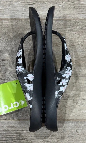 NEW CROCS W7 KADEE II TROPICAL FLORAL / BLACK FLIP.  RELAXED FIT. STYLE 205635