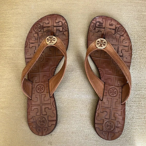 Tory Burch Light Brown Leather Flip-Flop  Sandals, Women's Size 6