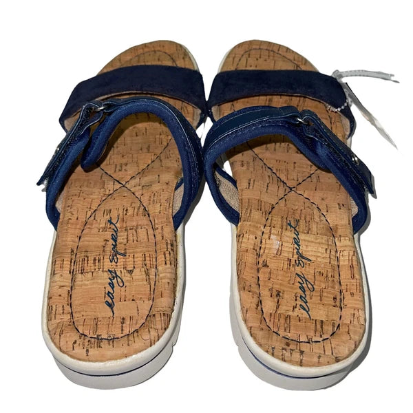 Easy Spirit Sandals Blue or  Silver Slides Cork Adjustable Lightweight Nautical