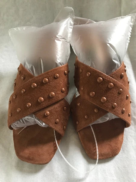 H by Halston Designer Nora Slide Sandals Studded Dress Square Toe, Size 7.5